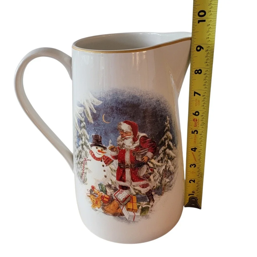 Pottery Barn Nostalgic Santa Pitcher‎ Snowman Christmas Holiday 94 oz Rare